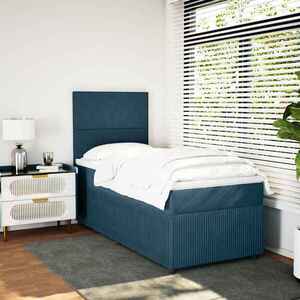 Imagine vidaXL Pat continental cu saltea, albastru, 80x200 cm, catifea