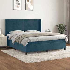 Imagine vidaXL Pat box spring cu saltea, albastru închis, 160x200 cm, catifea