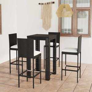 Imagine vidaXL Set mobilier bar exterior cu perne, 5 piese, negru, poliratan