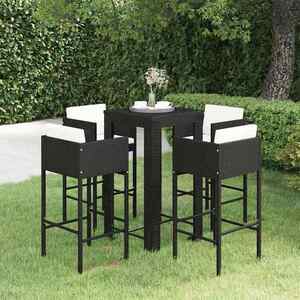 Imagine vidaXL Set mobilier bar de grădină cu perne, 5 piese, negru, poliratan