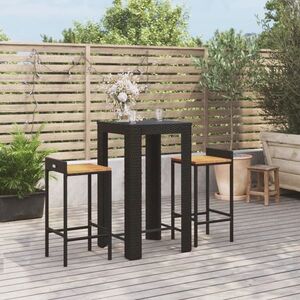 Imagine vidaXL Set bar pentru grădină, 3 piese, negru, poliratan/lemn acacia