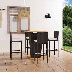 Imagine vidaXL Set mobilier bar de grădină cu perne, 5 piese, negru, poliratan