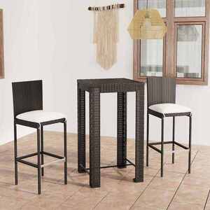 Imagine vidaXL Set bar de exterior, cu perne, 3 piese, negru, poliratan