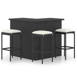 Imagine vidaXL Set mobilier bar de grădină cu perne, 4 piese, negru, poliratan