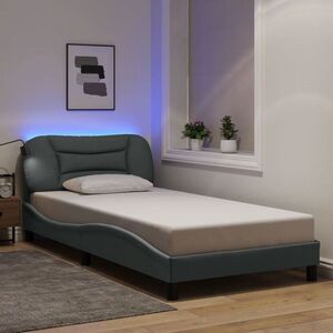 Imagine vidaXL Cadru de pat cu LED fără saltea, Hvar, gri deschis, 100x190 cm, textil