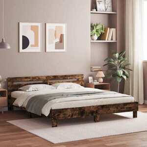 Imagine vidaXL Cadru de pat cu tăblie stejar fumuriu 180x200 cm lemn prelucrat