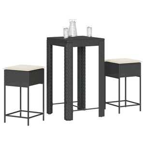 Imagine vidaXL Set mobilier bar de grădină cu perne, 3 piese, negru, poliratan