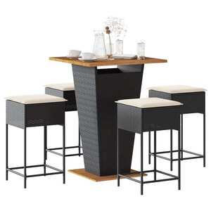 Imagine vidaXL Set mobilier bar de grădină cu perne, 5 piese, negru, poliratan