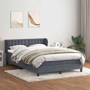 Imagine vidaXL Pat box spring cu saltea, gri închis, 160x210 cm, catifea