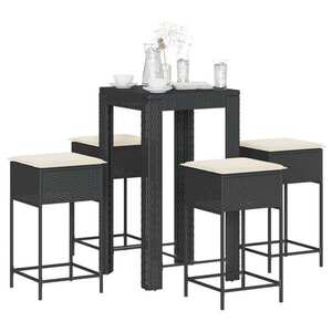 Imagine vidaXL Set mobilier bar de grădină cu perne, 5 piese, negru, poliratan