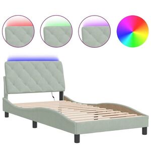 Imagine vidaXL Cadru de pat cu LED fără saltea, gri deschis, 100x190 cm, catifea