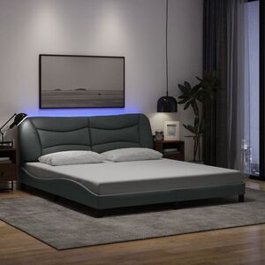 Imagine vidaXL Cadru de pat cu LED fără saltea, Hvar, gri deschis, 183x213 cm, textil