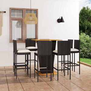 Imagine vidaXL Set mobilier bar de grădină cu perne, 9 piese, negru, poliratan