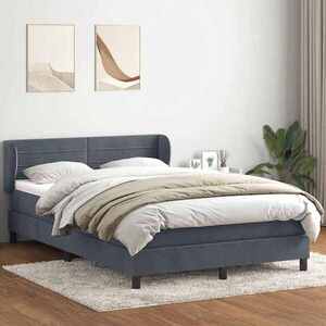 Imagine vidaXL Pat box spring cu saltea, gri închis, 160x210 cm, catifea