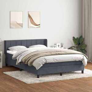 Imagine vidaXL Pat box spring cu saltea, gri închis, 160x210 cm, catifea