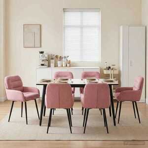 Imagine vidaXL Scaune de dining 6 buc. Catifea Roz 59 x 59, 5 x 90 cm