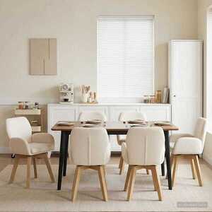 Imagine vidaXL Scaune de dining rotative 6 buc. Bouclé Crem 54 x 58 x 87 cm