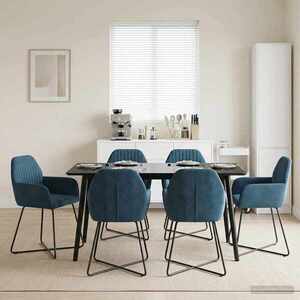 Imagine vidaXL Scaune de dining 6 buc. Catifea albastru 55 x 50 x 84 cm