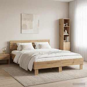 Imagine vidaXL Cadru de pat Stejar Artizanal 135 x 190 cm Lemn prelucrat