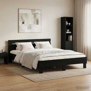 Imagine vidaXL Cadru de pat Stejar Negru 135 x 190 cm Lemn prelucrat