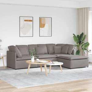 Imagine vidaXL Canapea modulară cu taburet și perne, textil, gri taupe