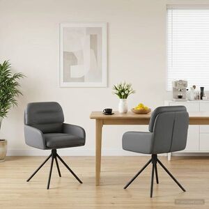 Imagine vidaXL Scaune de dining rotative 2 buc. Piele artificială Gri