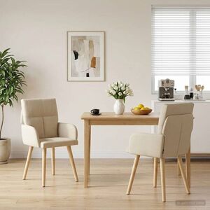 Imagine vidaXL Scaune de dining 2 buc. Țesătură Crem 60 x 56 x 85 cm