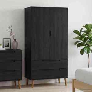 Imagine vidaXL Dulap MOLDE Negru 90 x 55 x 175 cm Lemn masiv de pin