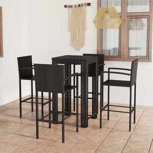 Imagine vidaXL Set bar exterior cu cotieră, 5 piese, negru, poliratan