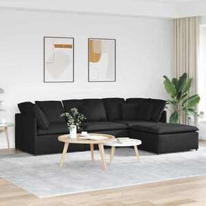 Imagine vidaXL Canapea modulară cu taburet și perne, material textil, negru