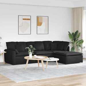 Imagine vidaXL Canapea modulară cu taburet și perne, material textil, negru
