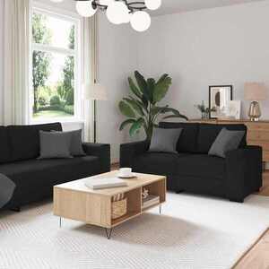 Imagine vidaXL Set de canapele cu perne, 3 piese, negru, textil