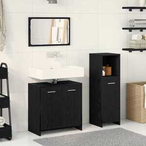 Imagine vidaXL Set de mobilier pentru baie 3 buc. Stejar Negru 30 x 30 x 95 cm