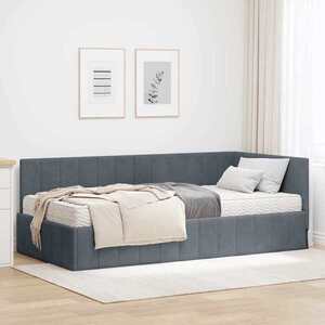 Imagine vidaXL Cadru de pat colțar cu saltea cu headboard 2 buc. Gri Catifea
