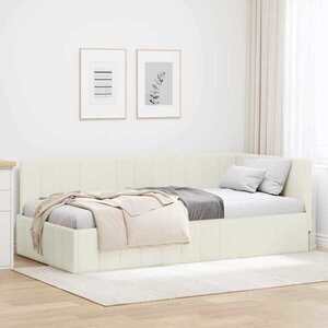 Imagine vidaXL Cadru de pat colțar cu headboard Crem 90 cm x 200 cm Catifea