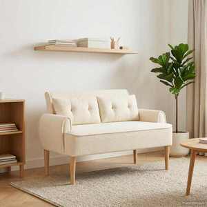 Imagine vidaXL Canapea cu capitonaj butonat Crem 117 x 67 x 77 cm Bouclé