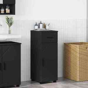 Imagine vidaXL Dulap de Baie Negru 30 x 35 x 80 cm Lemn prelucrat, Metal