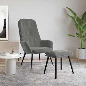 Imagine vidaXL Scaun de relaxare cu taburet, gri închis, catifea