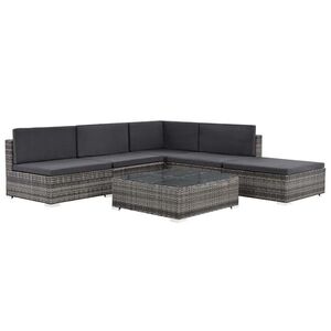 Imagine vidaXL Set mobilier de grădină cu perne, 6 piese, gri, poliratan