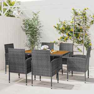 Imagine vidaXL Set de mobilier de exterior, 7 piese, gri, poliratan