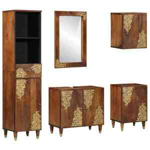 Imagine vidaXL Set dulap baie 5 buc. Maro miere 62 x 33 x 58 cm