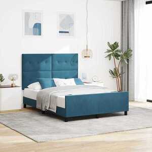 Imagine vidaXL Pat cu arcuri cu headboard Albastru închis 160 x 200 cm Catifea
