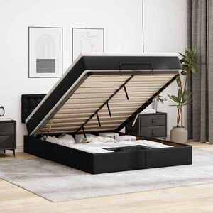 Imagine vidaXL Cadru pat otoman cu saltea neagră 140x190cm piele artificială