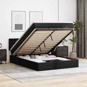 Imagine vidaXL Pat otoman cu saltele și LEDs, negru 140x190cm, piele ecologică
