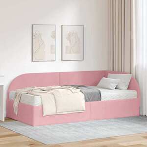 Imagine vidaXL Cadru de pat colțar cu saltea cu headboard 2 buc. Roz Catifea