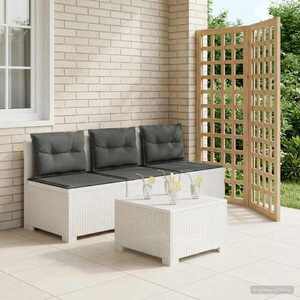 Imagine vidaXL Sofa de grădină cu 3 locuri, cu perne, aspect de rattan PP Alb