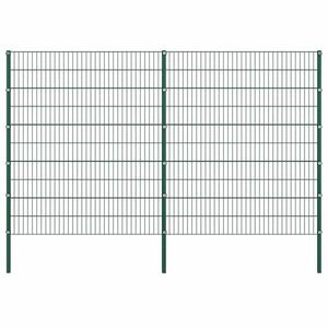 Imagine vidaXL Panou de gard cu stâlpi din fier, verde, 349x200 cm