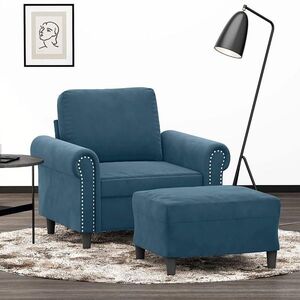 Imagine vidaXL Fotoliu canapea cu taburet, albastru, 60 cm, catifea