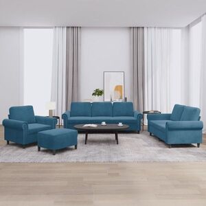 Imagine vidaXL Set de canapele cu perne, 4 piese, albastru, catifea