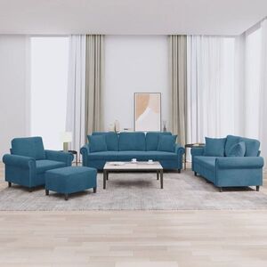 Imagine vidaXL Set de canapele cu perne, 4 piese, albastru, catifea